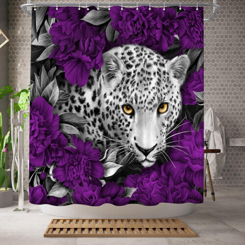 Duschvorhang mit Leopardenmuster, Polyester, 183 x 183 cm, Lila 1