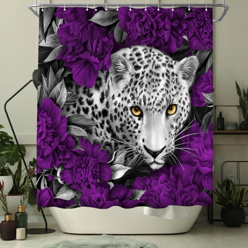 Duschvorhang mit Leopardenmuster, Polyester, 183 x 183 cm, Lila 2