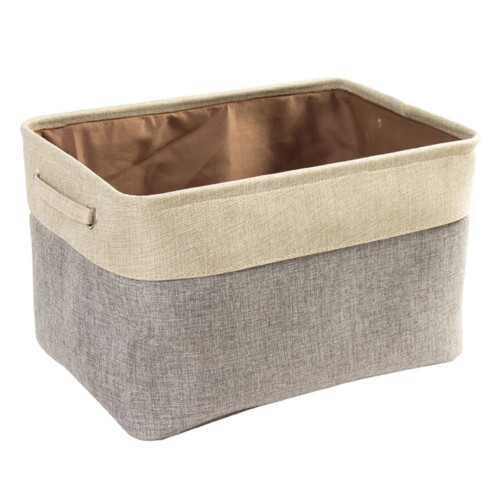 Panier de rangement rectangulaire pliable en coton et lin, gris, taille L 1