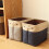 Panier de rangement rectangulaire pliable en coton et lin, gris, taille L 3