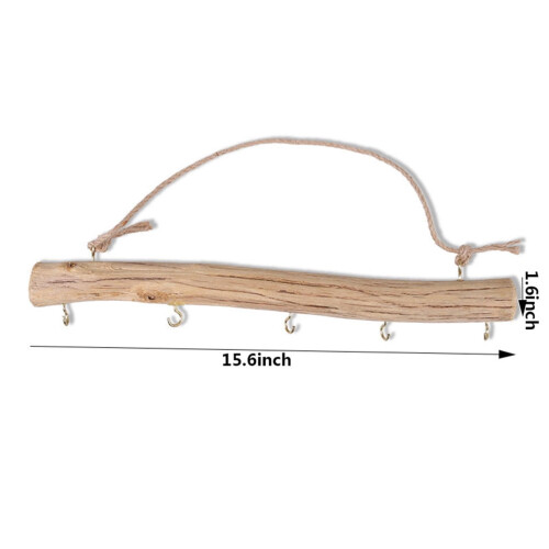 Rustieke houten sieradenorganizer met 5 haken 1