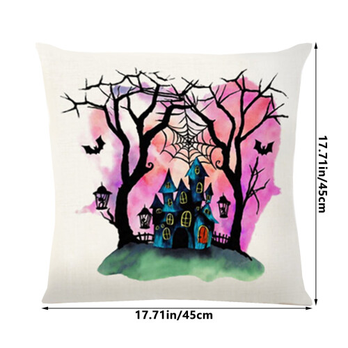 Capa de almofada de linho com estampa de castelo de Halloween, 45x45 cm (18x18 polegadas) 2