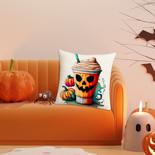 Halloweenpumpatryck linneörngott 45x45 cm 1