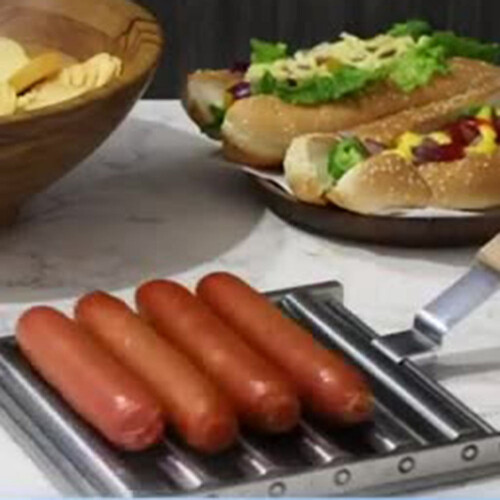 Hotdog-rullegrill i rustfrit stål med træhåndtag 1