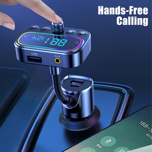 Bluetooth FM transmitter with USB-C PD charging and 1
