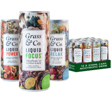 Grass & Co. | Nootropic Functional Mixed Drinks Case | 12 x 250ml | Liquid FOCUS, POWER & RELAX | Rich in Mushroom Extracts & Vitamins