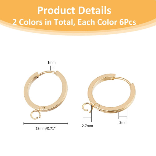 Rustfrit stål Huggie Hoop øreringe 18x2mm 12 stk 1