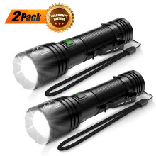 Lot de 2 lampes torches LED 20 000 lumens, mini lampe tactique ultra-lumineuse rechargeable par USB avec zoom, idéale pour la randonnée, le
