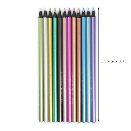 Pencil Sharpener with 12 Metallic Colored Pencils, Soft Core 2