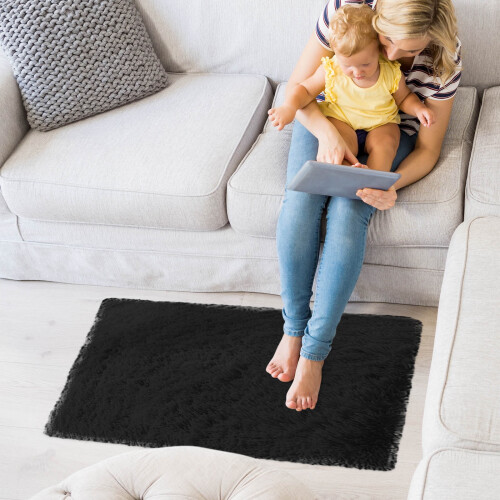 Black Rectangular Washable Area Rug 8 ft x 8 ft 1
