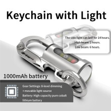 Rechargeable Keychain Flashlight EDC  Keychain Flashlight Waterproof Compact Pocket COB Light for Outdoor Work Gray