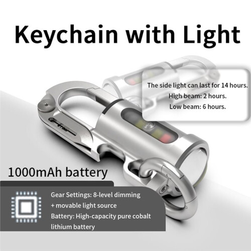 Rechargeable Keychain Flashlight EDC  Keychain Flashlight Waterproof Compact Pocket COB Light for Outdoor Work Gray