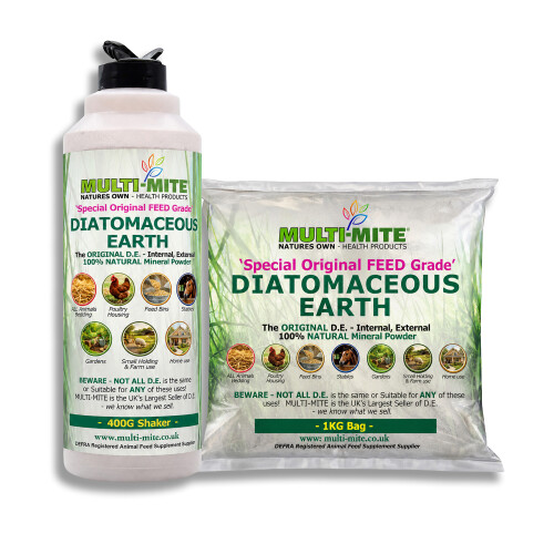 MULTI MITE 1KG & 400G Shaker FEED GRADE Diatomaceous Earth (DE)
