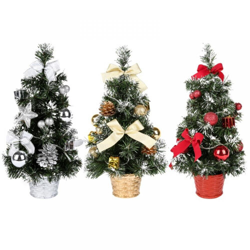 Christmas Tree Decorated Mini Desk Top 16 Inch Silver 2