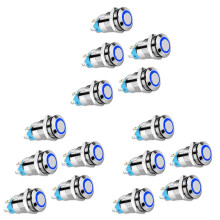 Interruptor BotóN de Enclavamiento de 15 Piezas de 12 Mm, Tapa Redonda Alta, BotóN de Interruptor de Metal Resistente Al Agua con Luz Azul de 12 V /