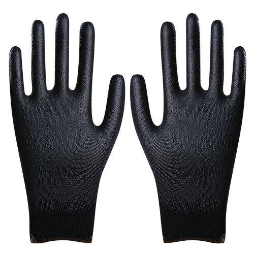Nitrile Coated Work Gloves Black Size 8/L 12 Pairs 1
