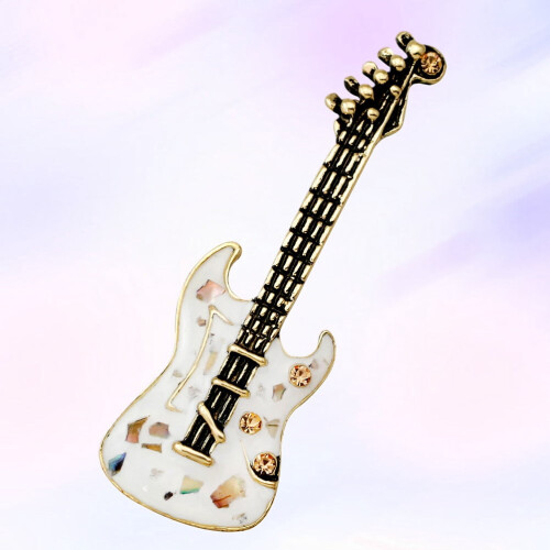 Guitar-shaped enamel pin white 1 piece 2