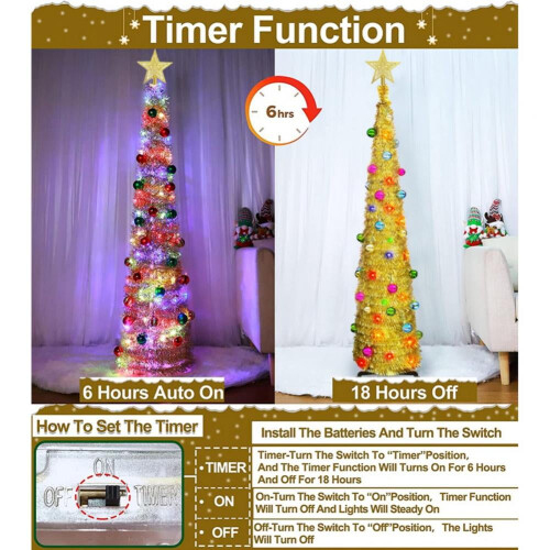 5FT Pre-lit Pop-Up Tinsel Christmas Tree with Sequins 2