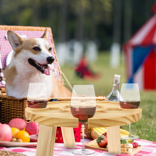 Wooden Outdoor Wine Table Foldable Portable Picnic Table 1