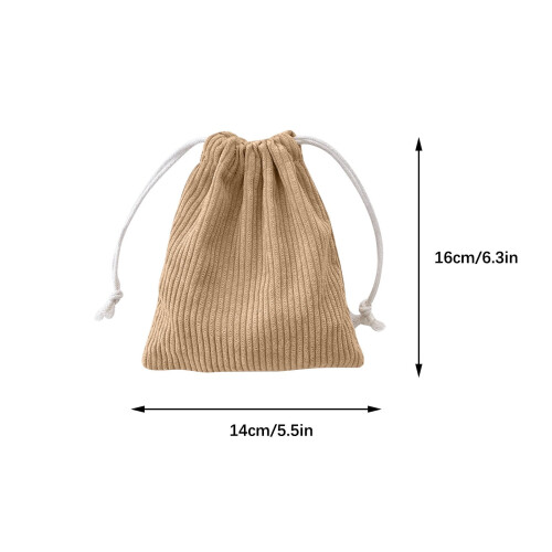 Corduroy storage bag with drawstring strap and pocket, 1
