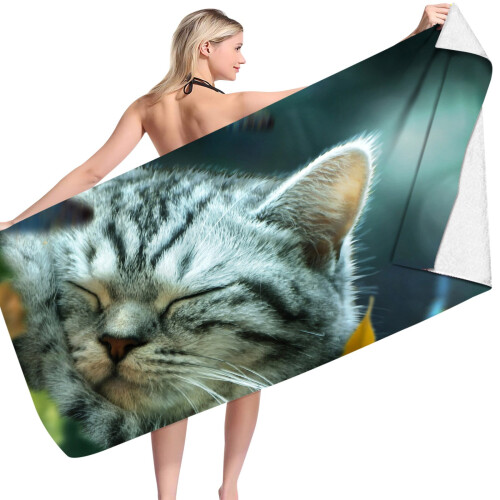 Serviette de plage en coton à motif chat, 76 x 152 cm 2