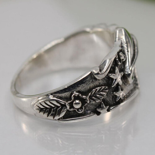 Bague rétro champignon feuille étoile argentée 1 pièce 2