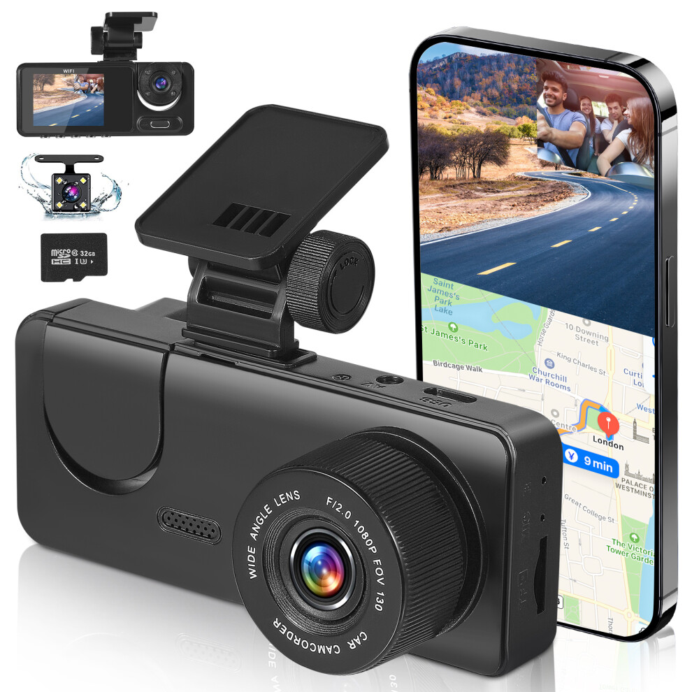 4K 1080P Dual Dash Cam Front & Rear Car Camera With Wifi App Control, 170Â° Wide Angle Night Vision, G-Sensor, Parking Mode, Loop Recording, 2" Screen 728873722552
