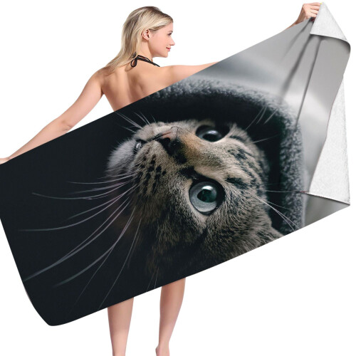 Strandhanddoek met kattenprint van microvezel, 76 x 152 cm 2