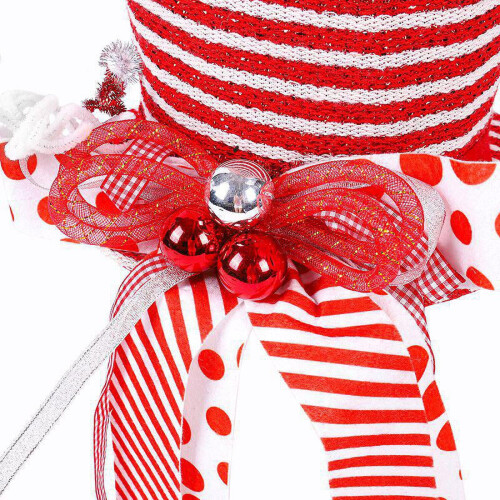 Enfeite de estrela para árvore de Natal com laço vermelho e tecido. 2