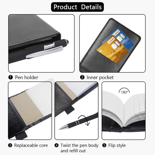 Mini leather notebook with pen holder 3.4 x 5.5 inches 50 2
