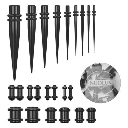 Ear Stretching Plug Set Black Tapered 23 Pieces 1