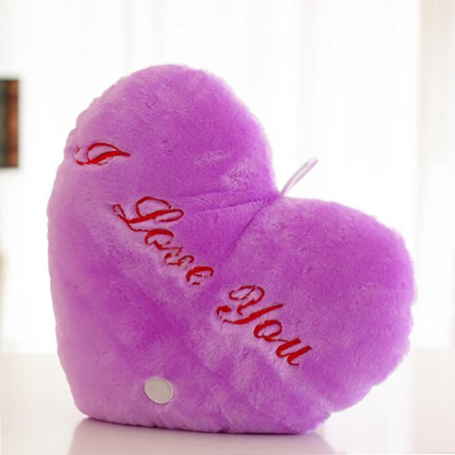 Heart Shaped Plush Pillow with LED Light Purple 1