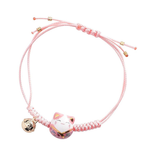 Handstickat flätat armband med katt, rosa, 1 st 1