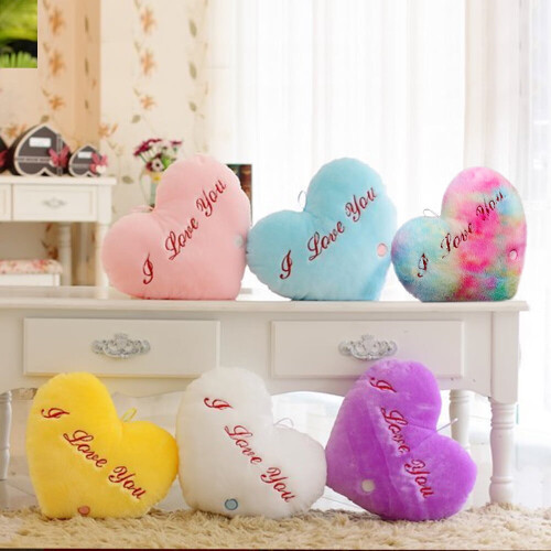 Heart Shaped Plush Pillow with LED Light White 1