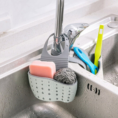 Porte-éponge pour évier de cuisine avec sangle réglable et bonde 1