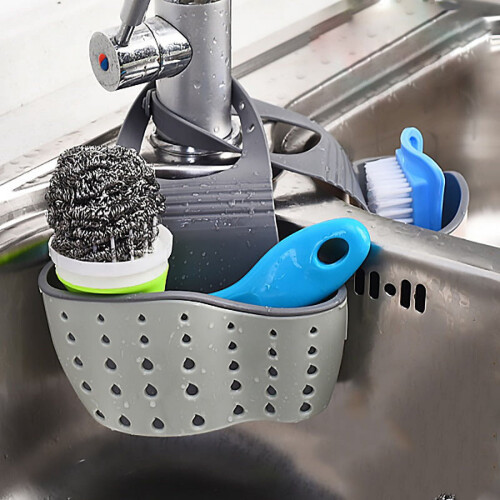Porte-éponge pour évier de cuisine avec sangle réglable et bonde 2