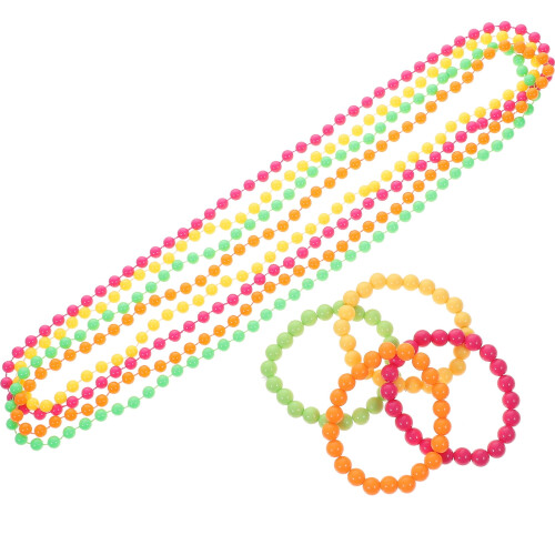 Set composto da bracciale e collana con perline al neon, ideale per feste anni '70 e '80. 2