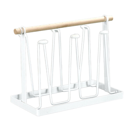 Abtropfbecherhalter mit Holzgriff, Weiß 1
