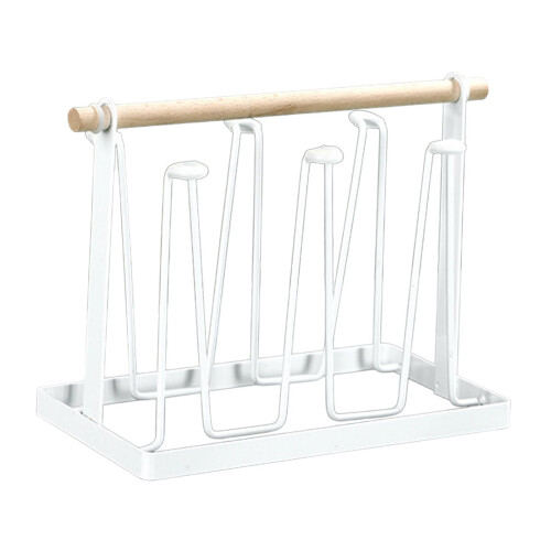 Abtropfbecherhalter mit Holzgriff, Weiß 2