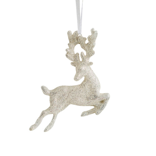 Christmas Reindeer Ornament Glitter Silver 1 Piece 2