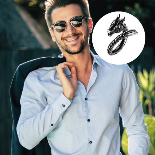 Μεταλλικό δαχτυλίδι ανδρικό Vintage Dragon Open Ring με ρυθμιζόμενο δαχτυλίδι 2
