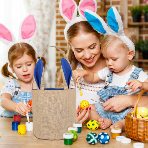 Yakbaofuo canvas Easter basket with rabbit print 1