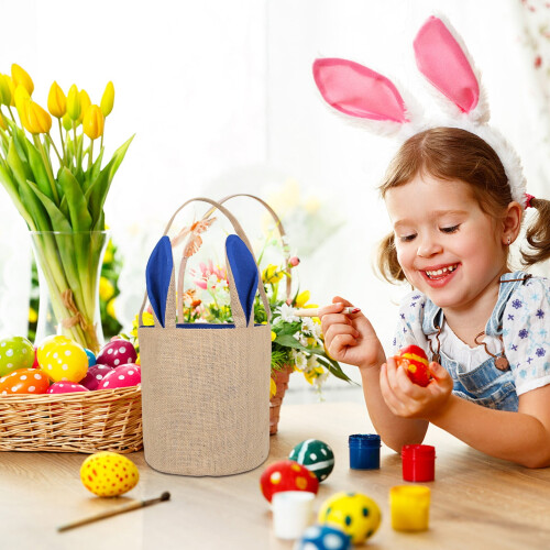 Yakbaofuo canvas Easter basket with rabbit print 2