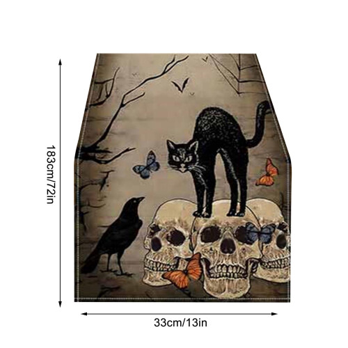 Τραπεζομάντιλο Halloween με εκτύπωση κολοκύθας και νεκροκεφαλή 72x14 ίντσες 2