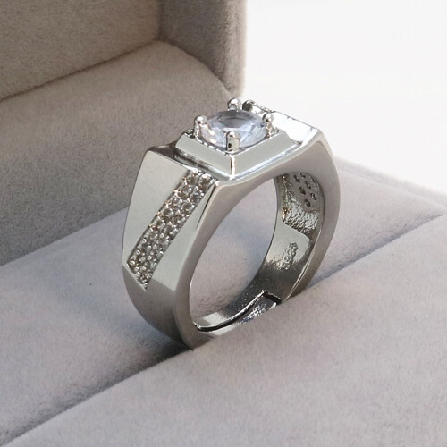 Bague ajustable plaquée strass pour homme 2