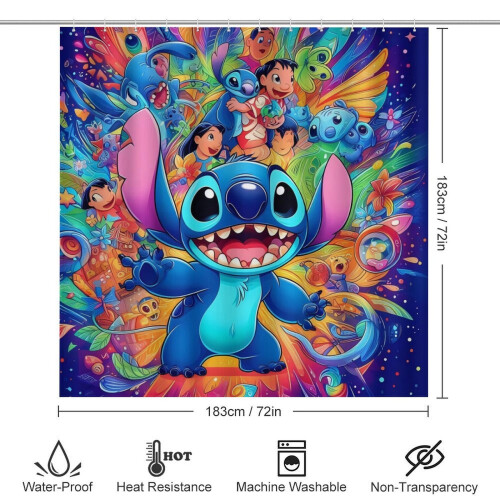 Σετ Κουρτινών Μπάνιου Stitch Family Μαύρες 72x72in4 τεμάχια 1