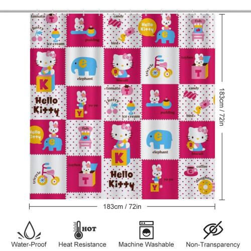 Ensemble rideau de douche Hello Kitty avec tapis de bain antidérapant et 1