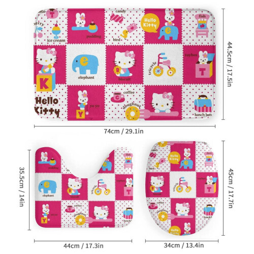 Ensemble rideau de douche Hello Kitty avec tapis de bain antidérapant et 2