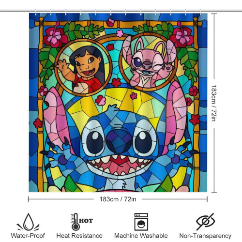 Σετ κουρτινών μπάνιου Stitch Family, μαύρο, 72x72 ίντσες, 4 τεμάχια 1