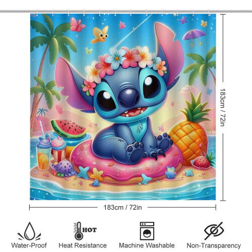 Σετ Κουρτινών Μπάνιου Stitch Family Μαύρες 72x72in4 τεμάχια 1